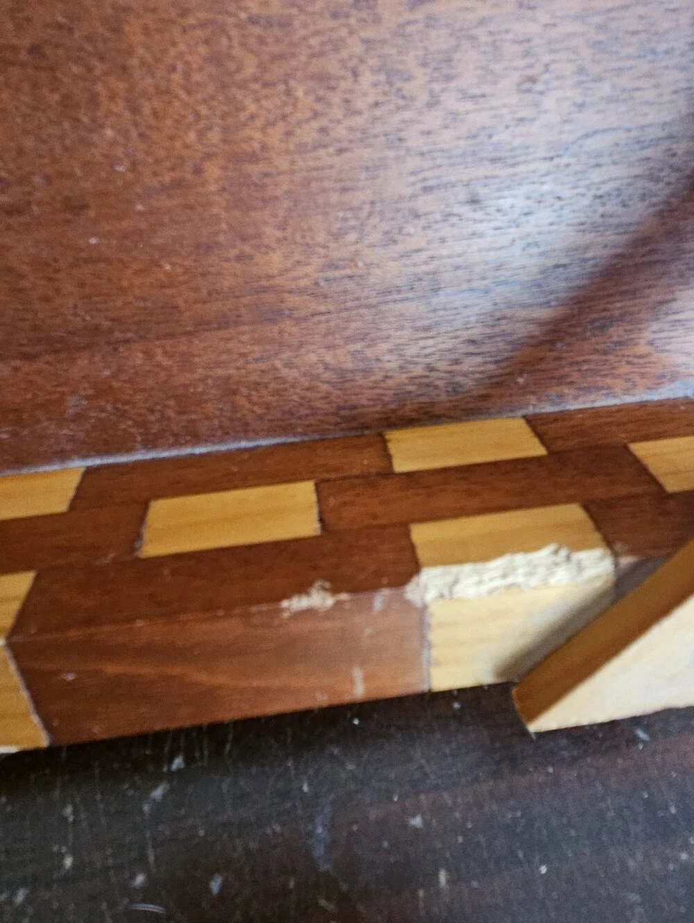 Vintage Handmade Mixed Wood Serving Tray Brick Pattern Parquet Rim MCM